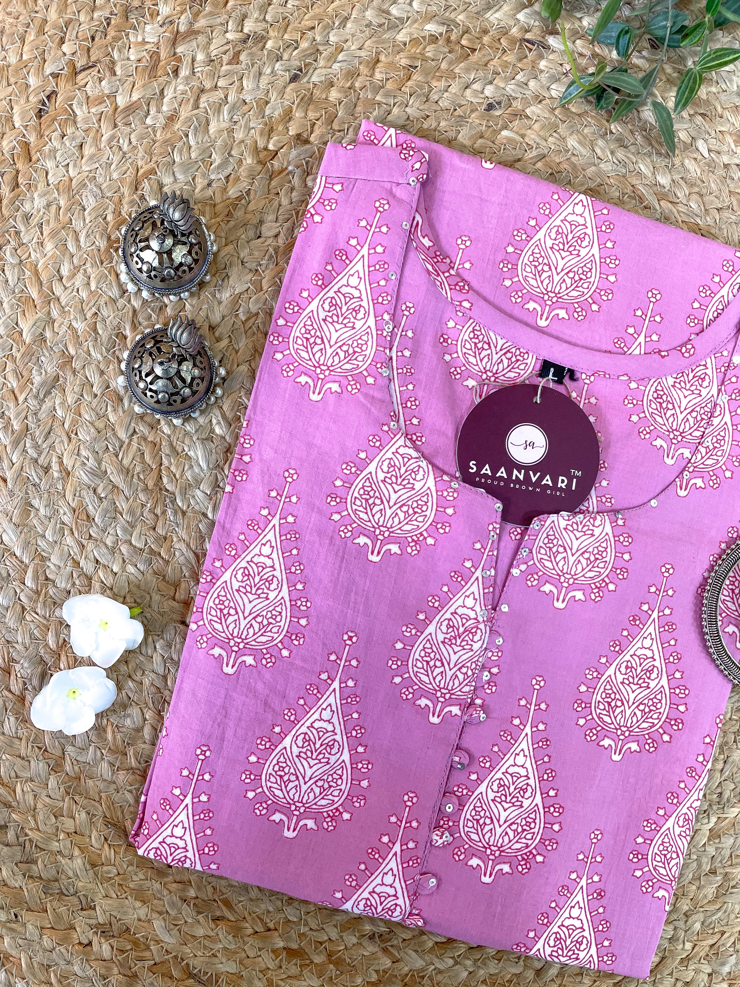 Jaipur Cotton Handblock Print Straight Fit Kurta – Pink