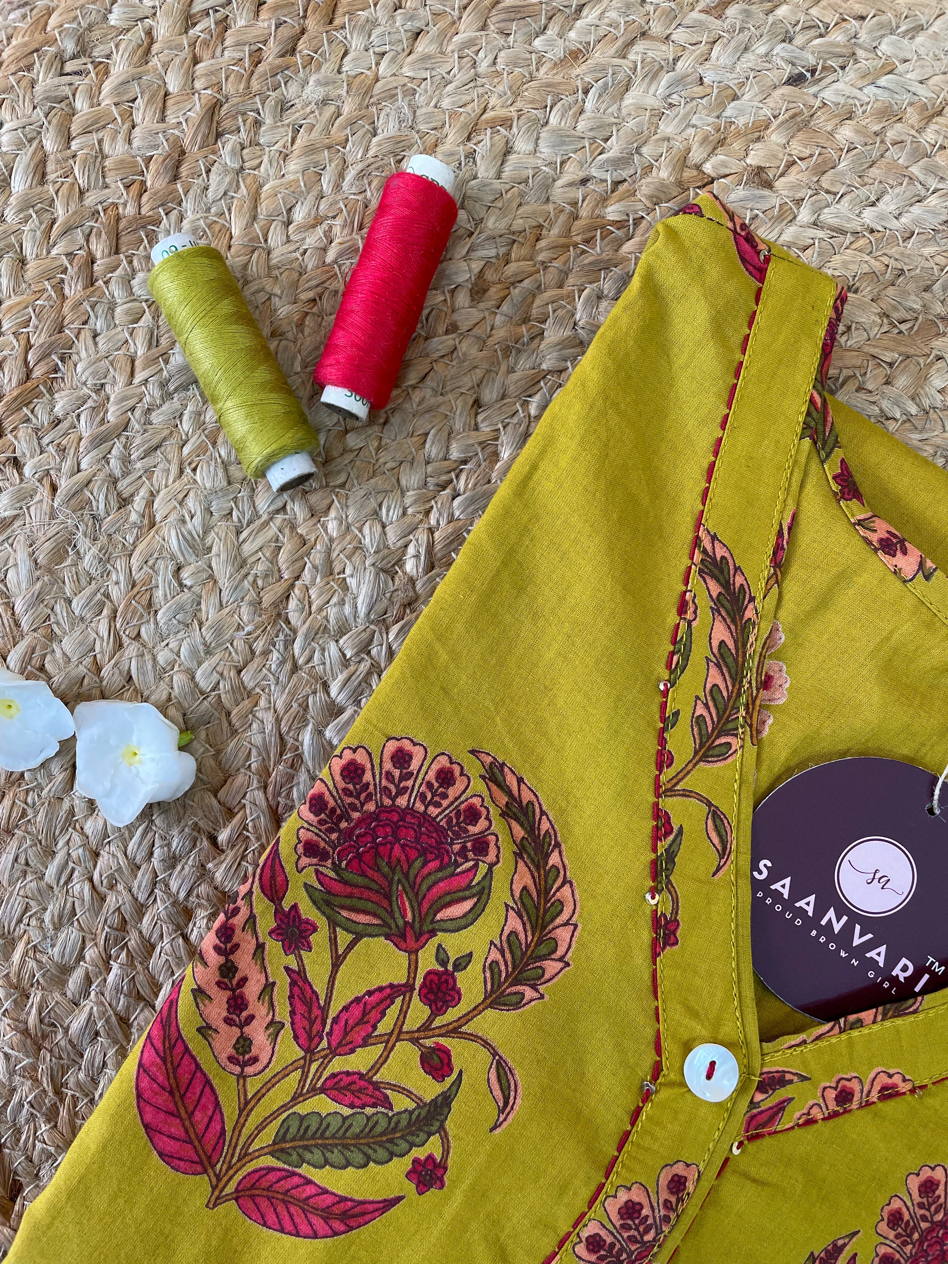 Mustard Floral Print Cotton Straight Kurta – Jaipur Collection