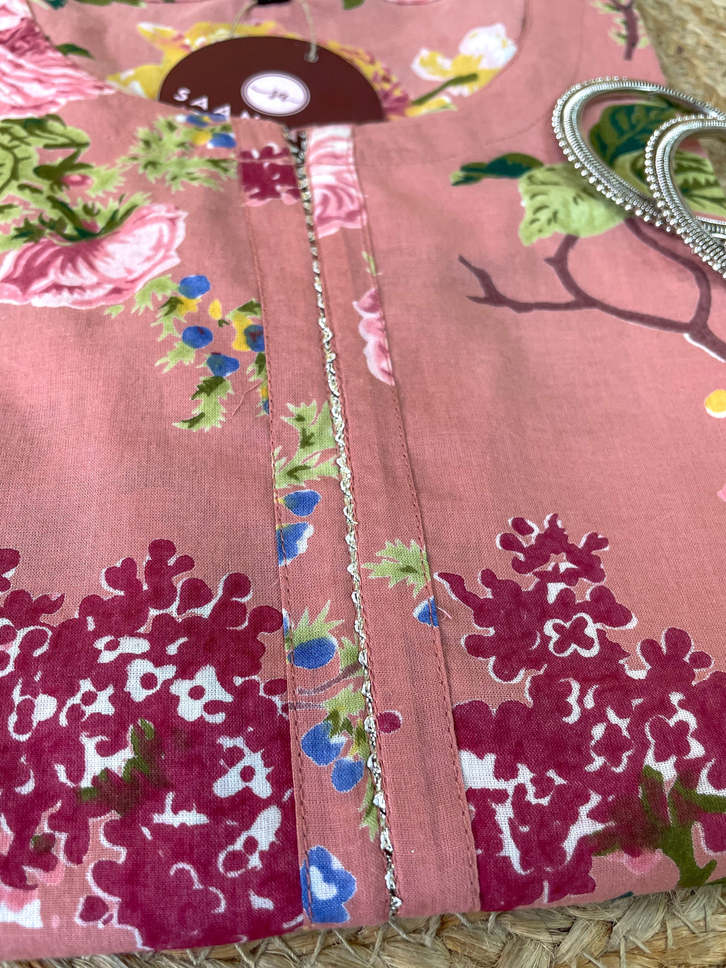 Rose Blush Floral Print Cotton Straight Kurta