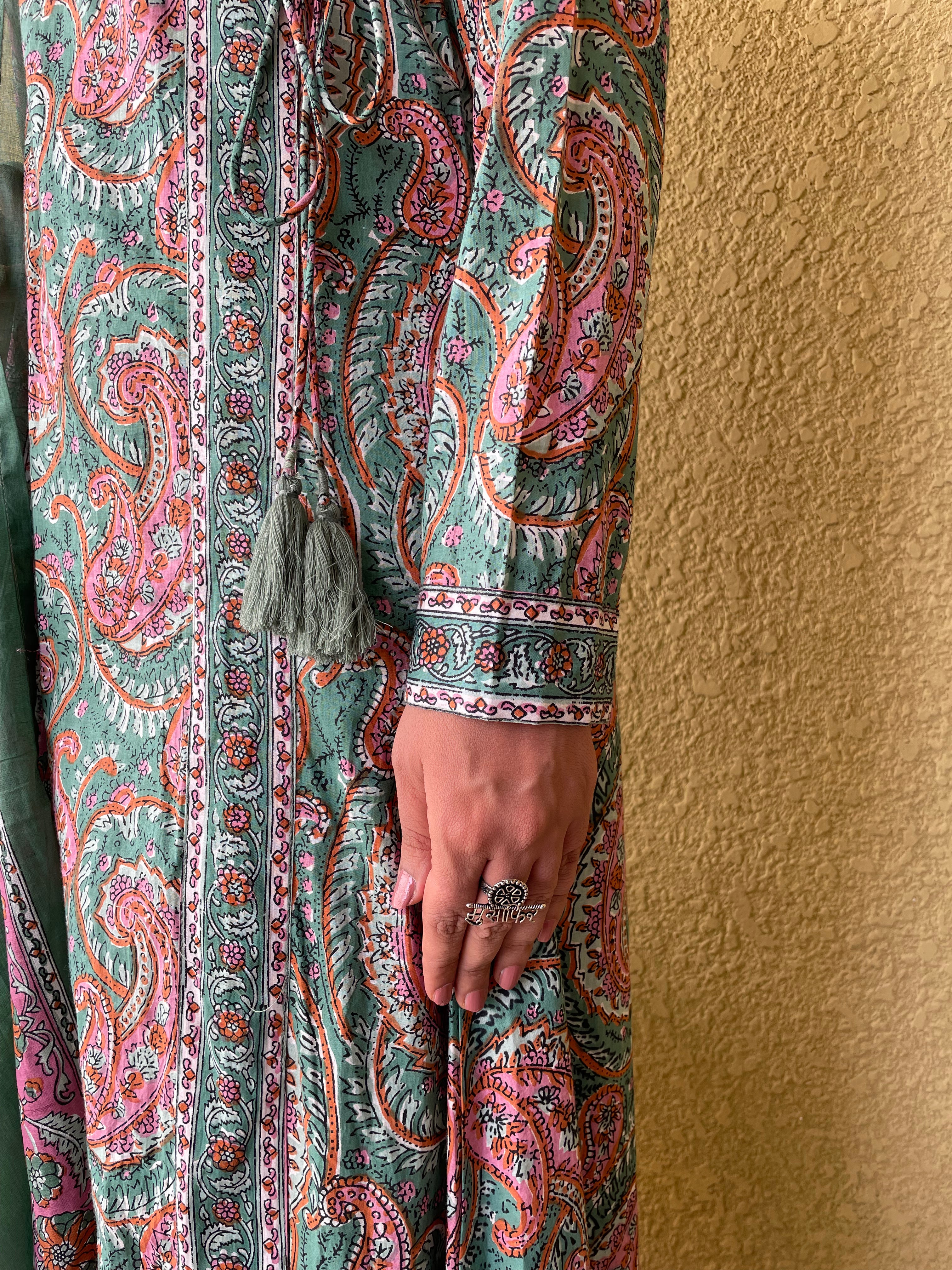 Angrakha Jaipuri Printed Cotton Suit ( Set of 3)