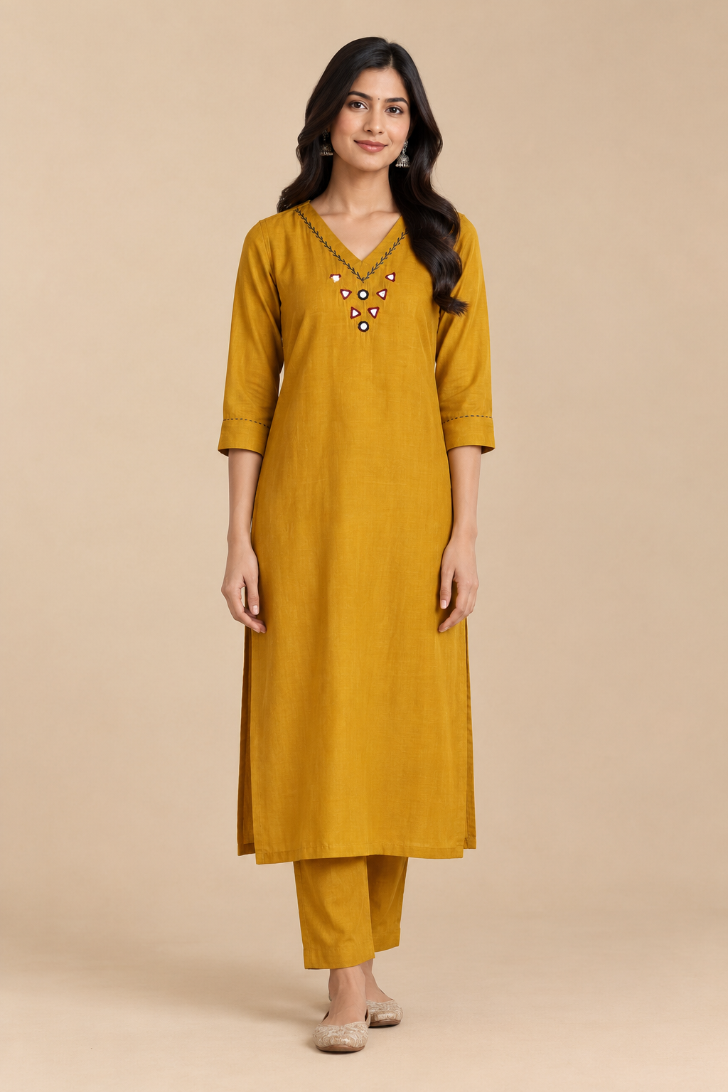 Mustard Yellow Straight Kurta Pant Set with Black Printed Dupatta