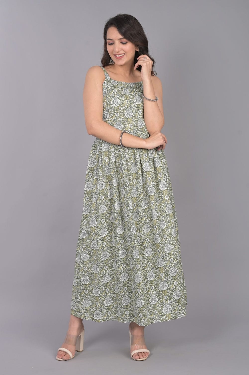 Jaipur Cotton Floral Midi Dress for Women | Sleeveless Summer Dress