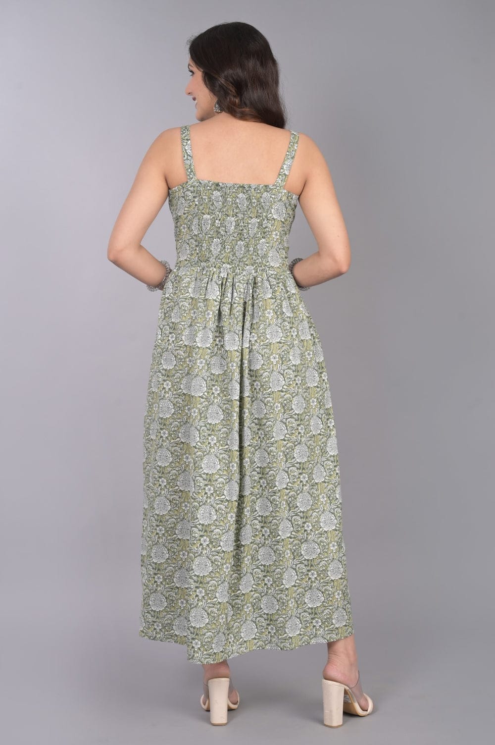 Jaipur Cotton Floral Midi Dress for Women | Sleeveless Summer Dress
