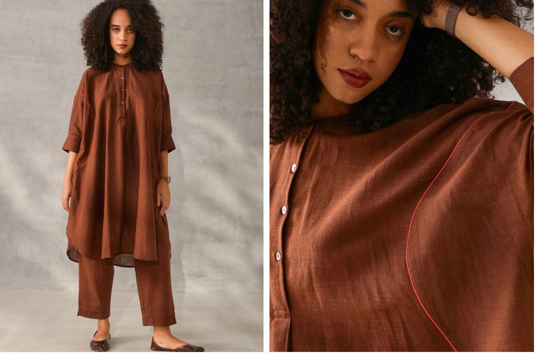 Cotton Loose-Fit Coord Set – Coffee Brown