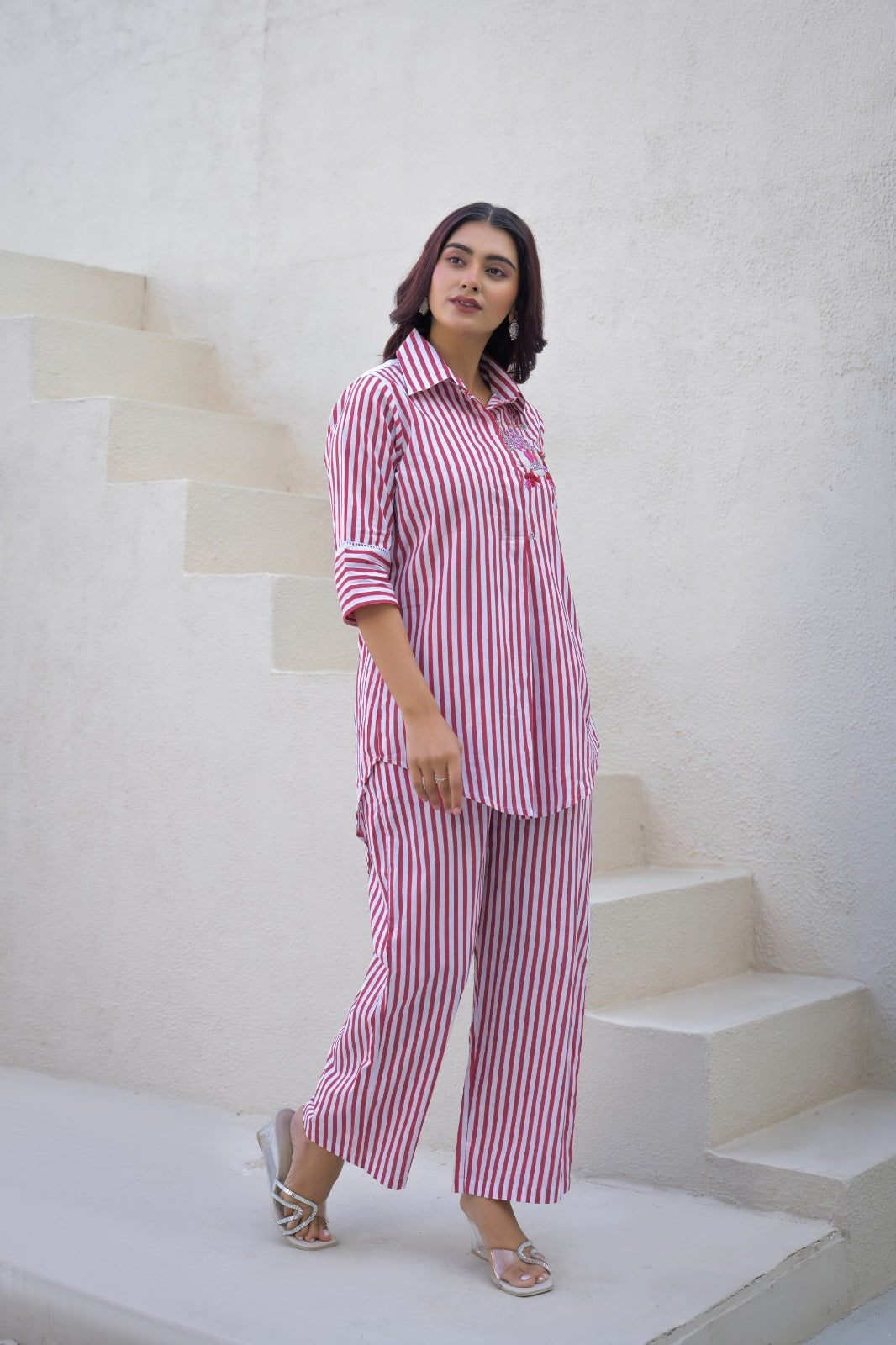 Red Stripe Cotton Co-Ord Set