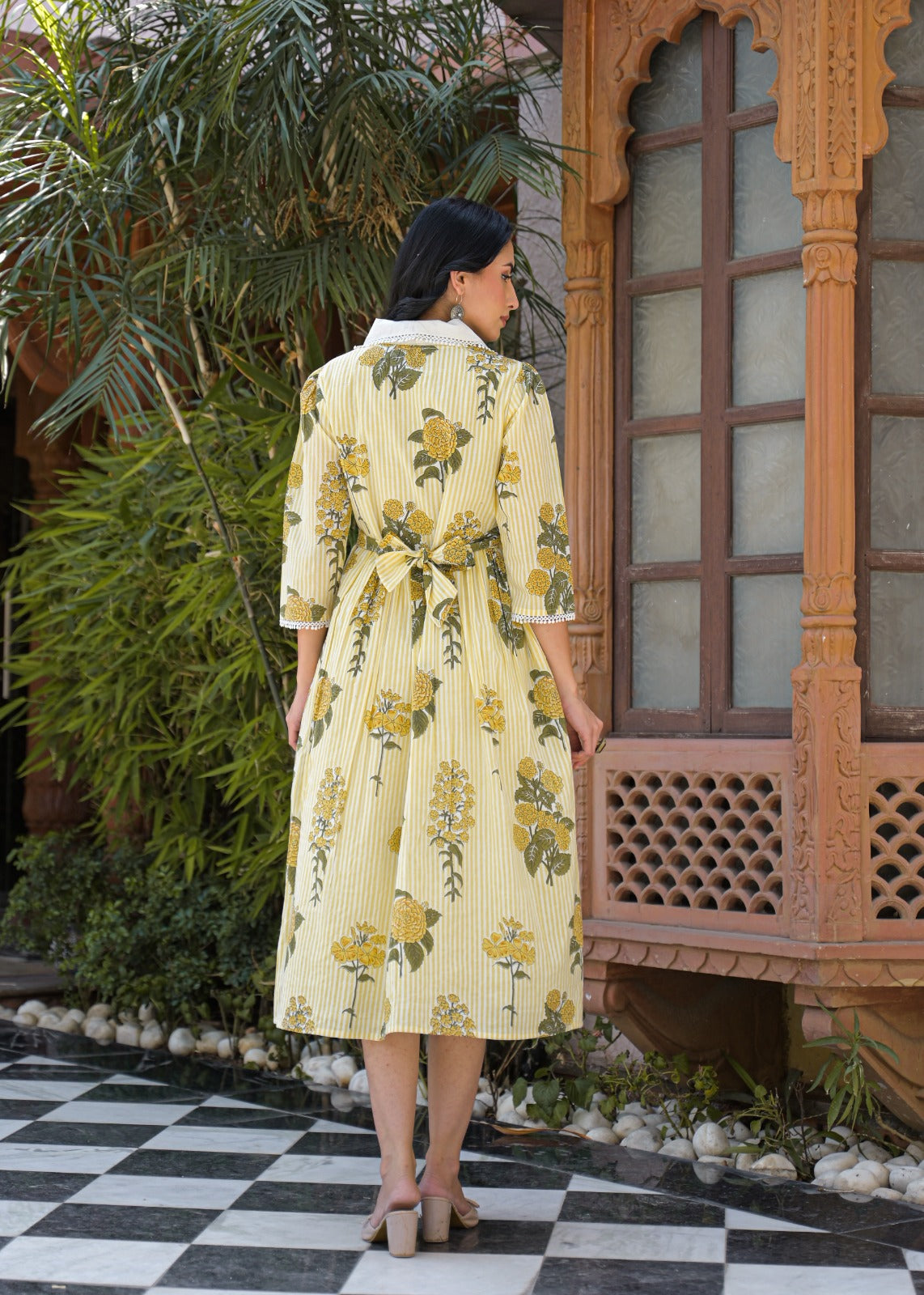Floral Stripe Cotton Dress | Jaipur Collection