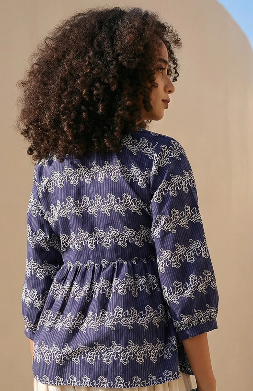 Navy Blue Cotton Angrakha Style Short Kurti