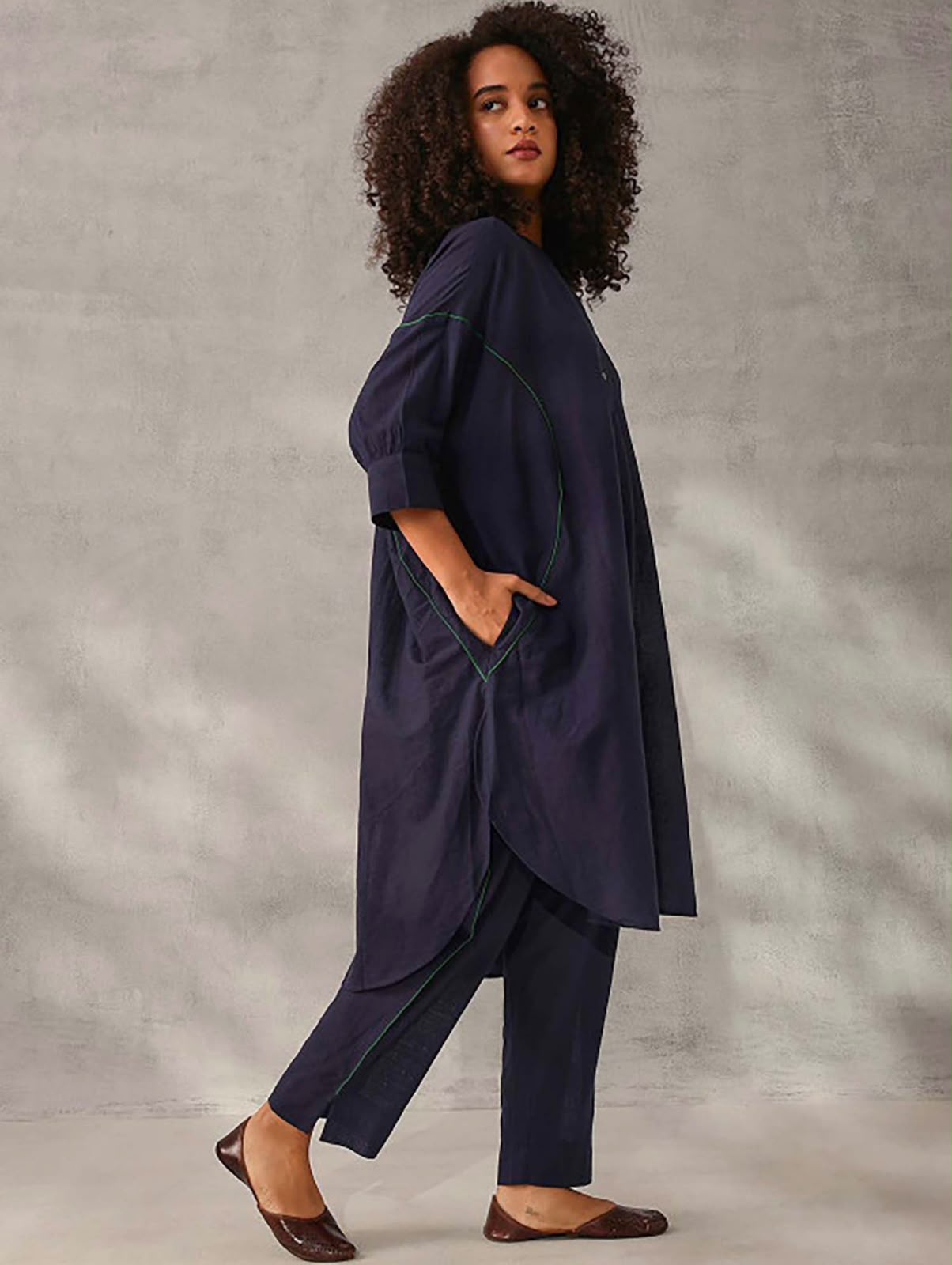Deep Navy Blue Loose Fit Co-ord Set with Contrast Piping