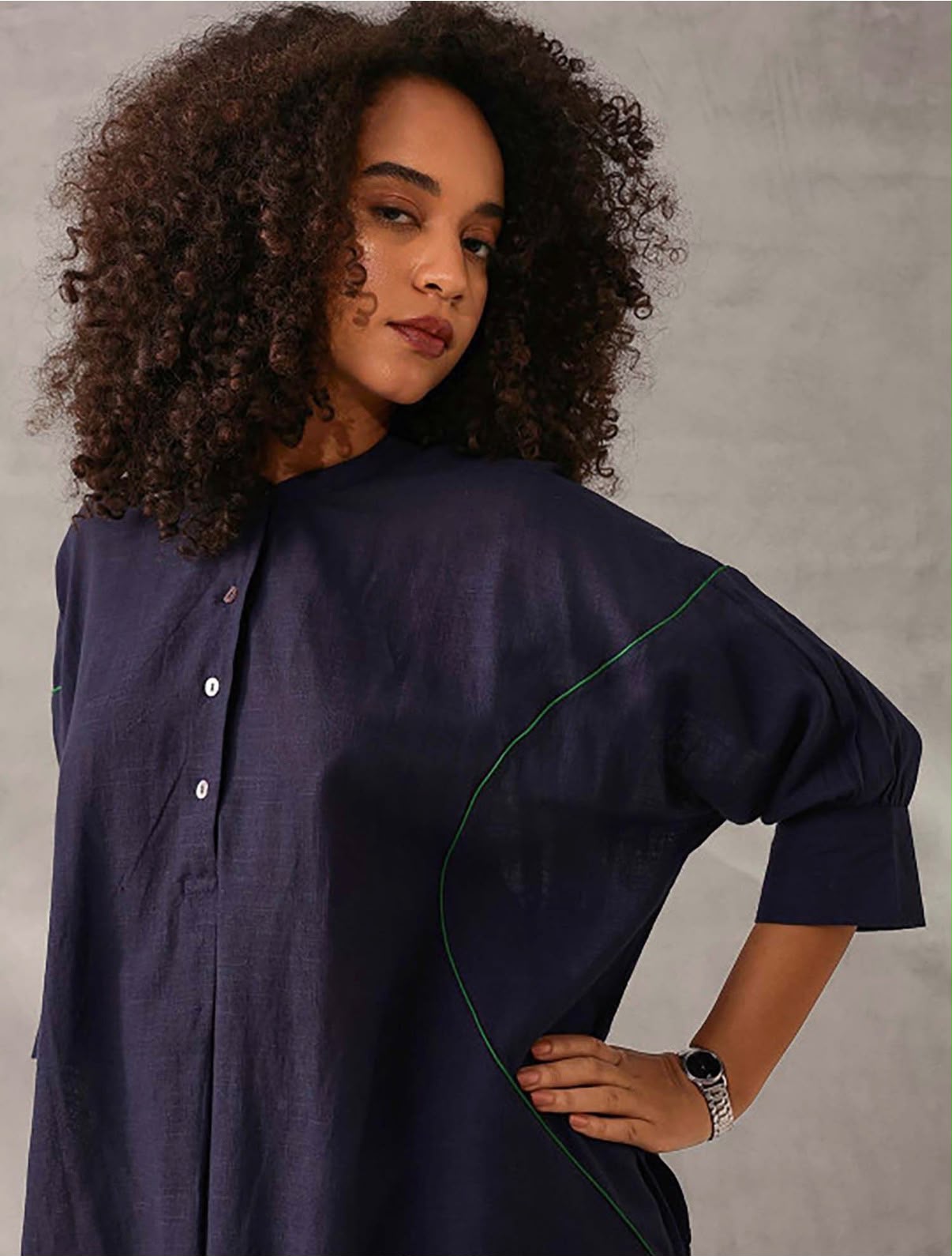 Deep Navy Blue Loose Fit Co-ord Set with Contrast Piping