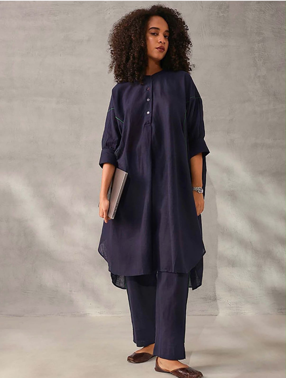 Deep Navy Blue Loose Fit Co-ord Set with Contrast Piping