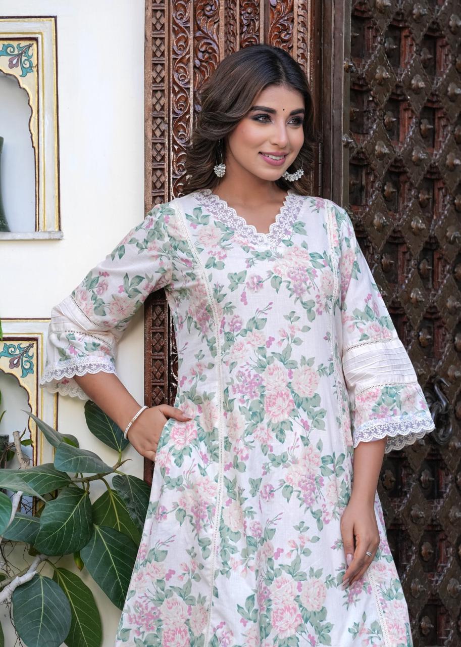 Pastel Garden Elegance Co-ord Set with Lace Detailing