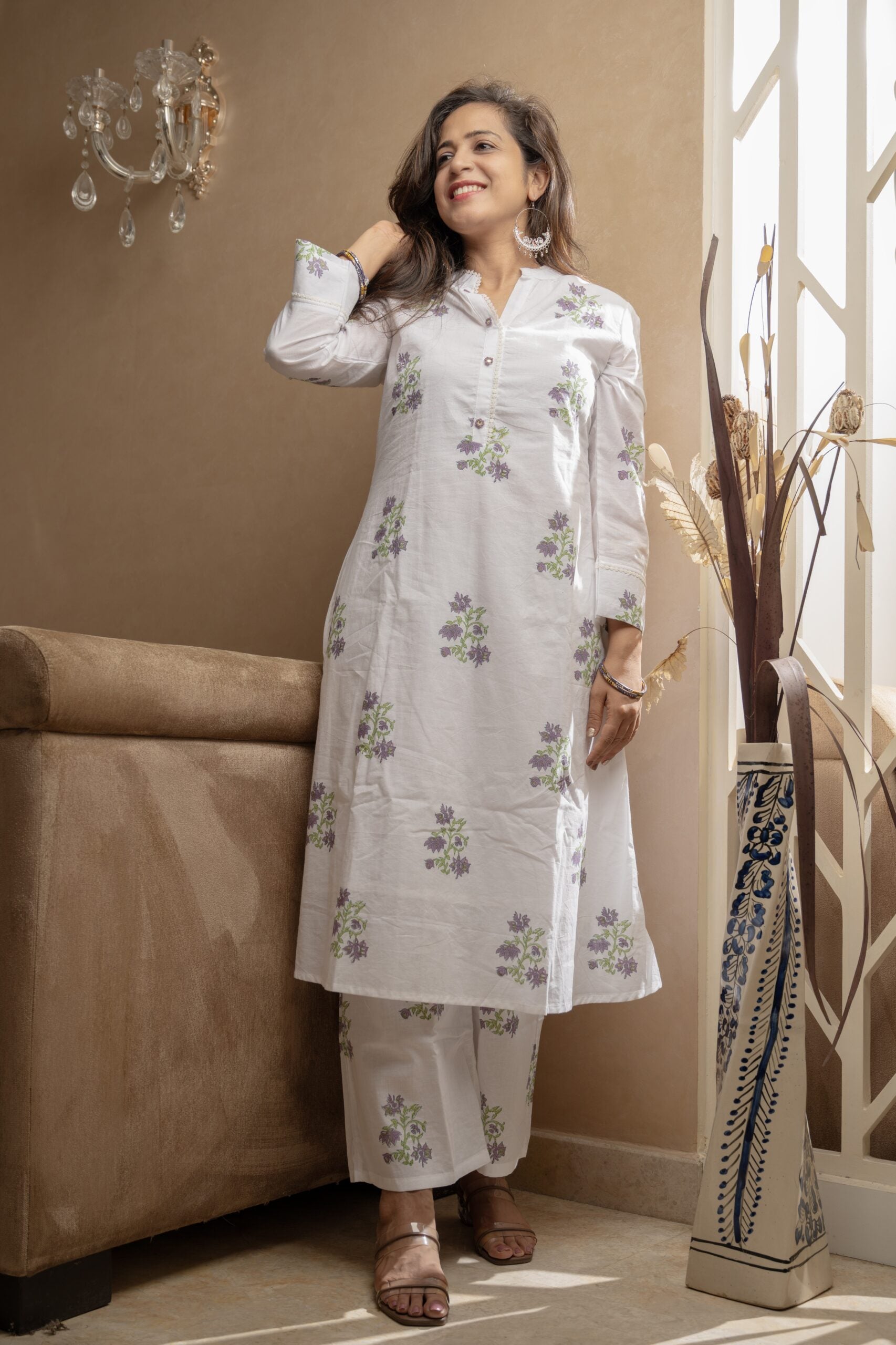 White Blossom – Cotton Kurta Pant Set