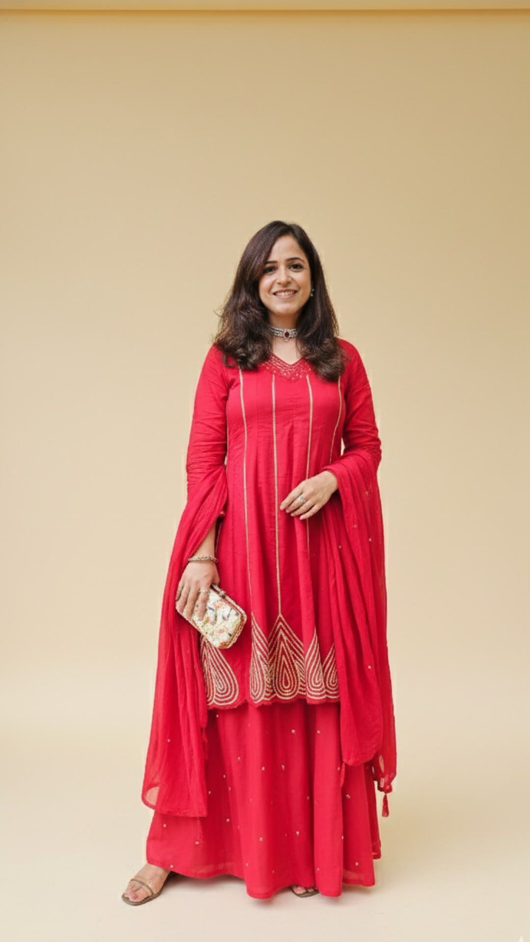 Red Blush Cotton Sharara Suit Set with Dupatta