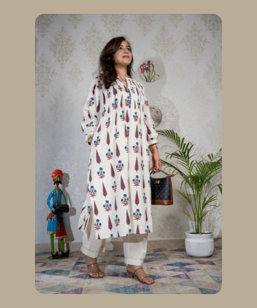 Safed Pe Laal – Ivory & Maroon Office Wear Cotton Coord Set